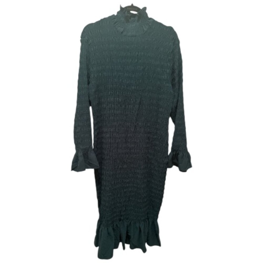 Dark Green Ruched Ruffle Dress - Size 1XL